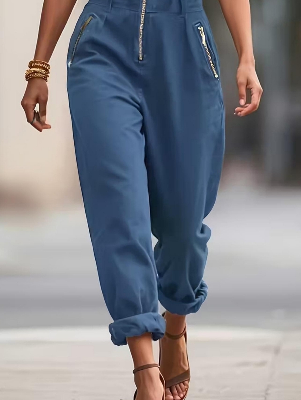 Sleeveless Blue Zip Jumpsuit - Picture 3 of 6
